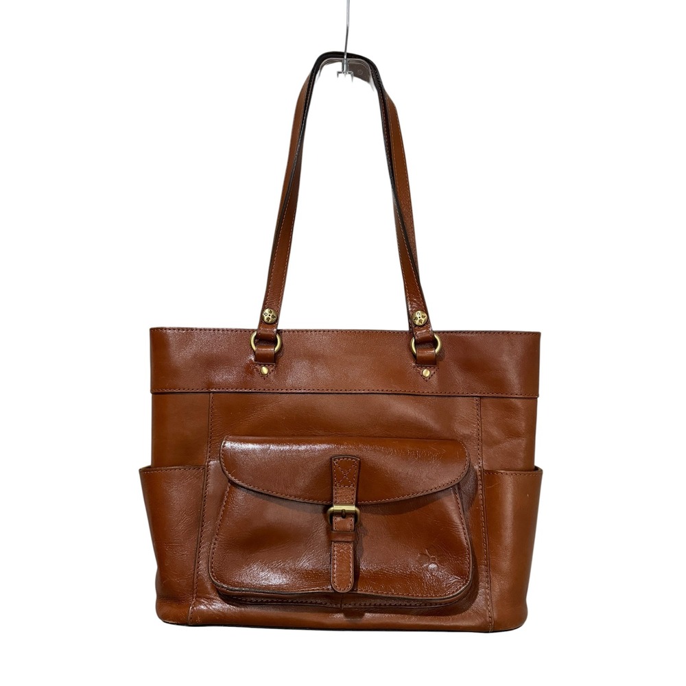 Patricia Nash Brown Leather Tote Bag Shoulder Purse Cognac Brass Hardware
